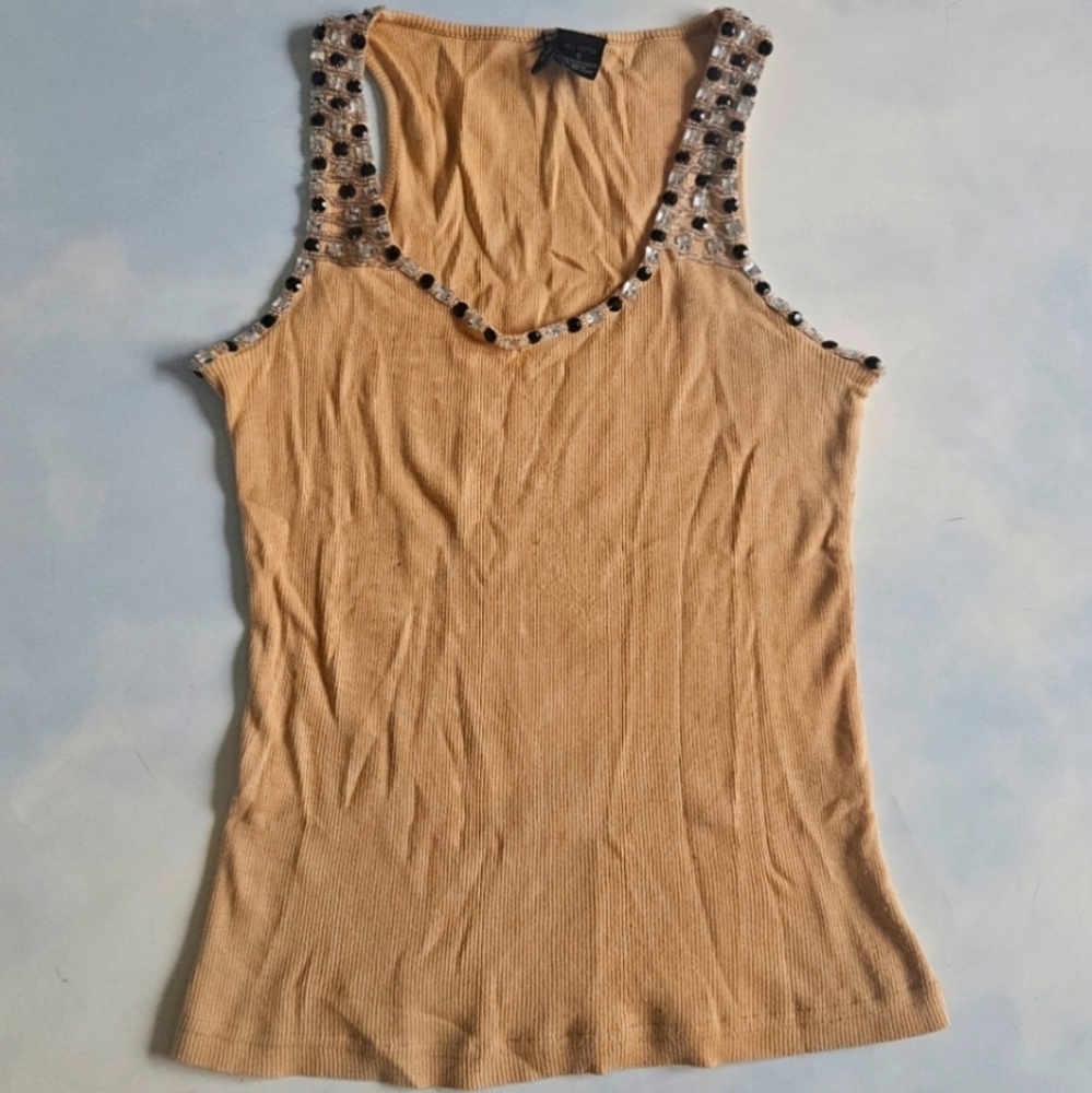 Ribbed Knit Y2K Rhinestone Tank Top